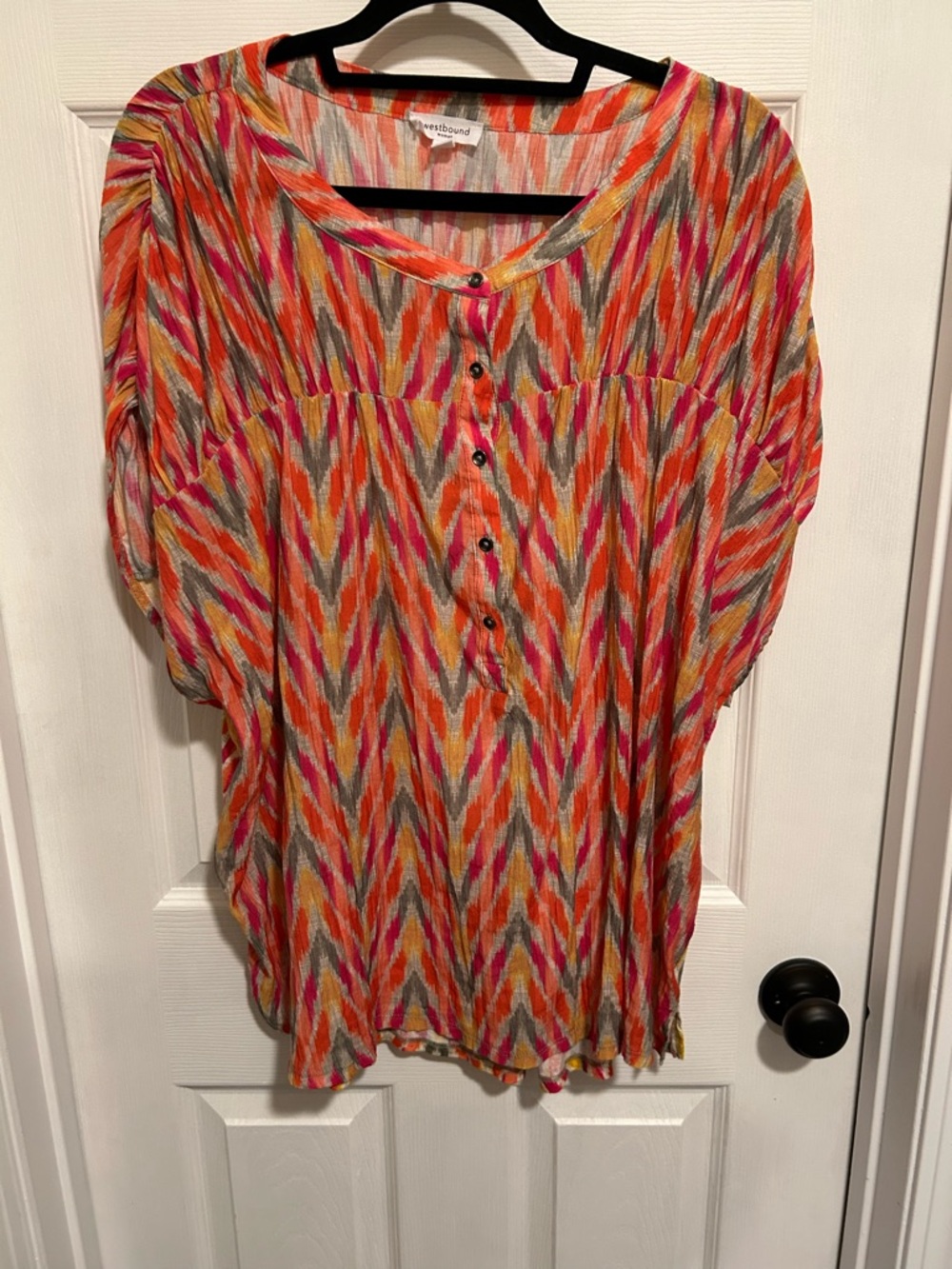 Westbound Orange Pink Multicolor Button-Front Tunic